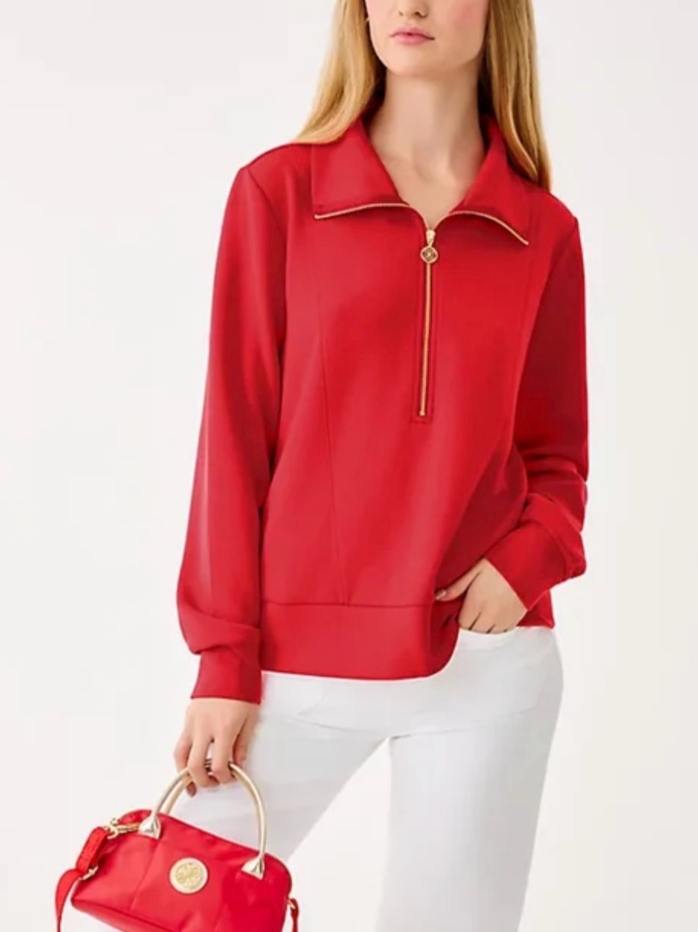 Lilly Pulitzer, NWTs Cranberry Red Eleni pullover UPF 50 loungewear sz XS